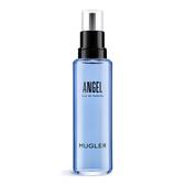 Blue Angel Mugler eau de parfum refill bottle with black pump on a white background