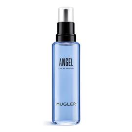 Blue Angel Mugler eau de parfum refill bottle with black pump on a white background