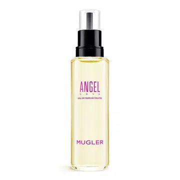 Angel Nova Mugler eau de parfum refill bottle with black pump on a light gray background​