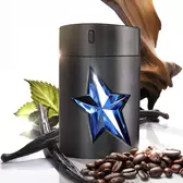 A*Men Mugler bottle with coffee beans, vanilla pods and wood 