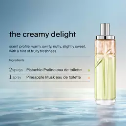 The creamy delight starlicious layering recipe. The recipe calls for 2 sprays of Pistachio Praline and 1 sprays of Pineapple Musk.