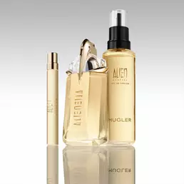 Alien Goddess perfume bottle with matching travel spray and refill bottle
