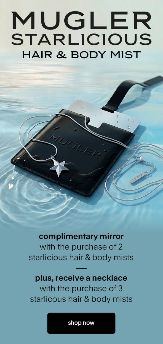 Complimentary mirror with the purchase of 2 Starlicious Hair & Body Mists, Plus, receive a necklace with the purchase of 3 Starlicious Hair & Body Mists