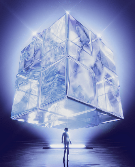 A metallic cube