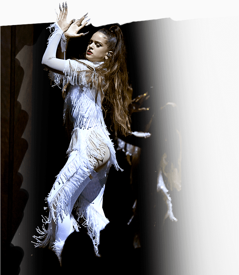 Singer RosalÃa on stage in Mugler